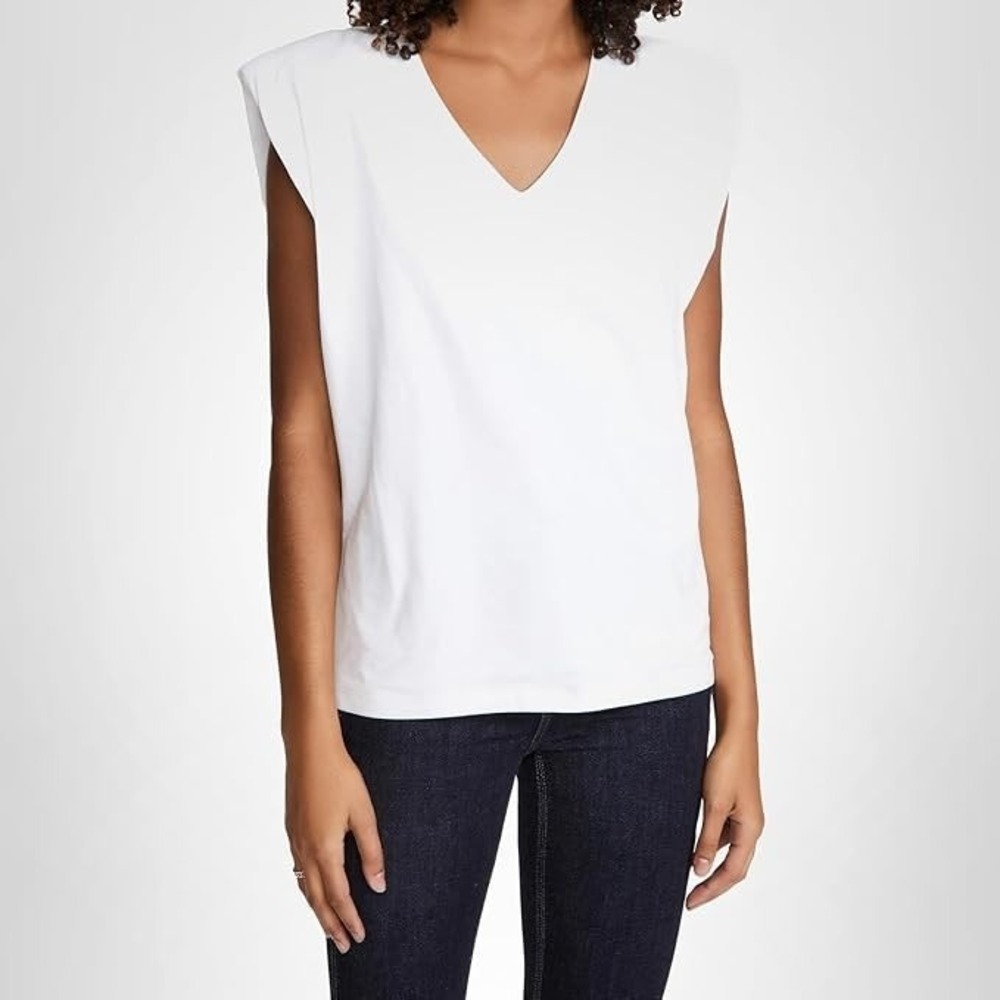 BlankNYC T Shirt Women XS White Shoulder Pads Boxy Muscle Tank Might Be Right